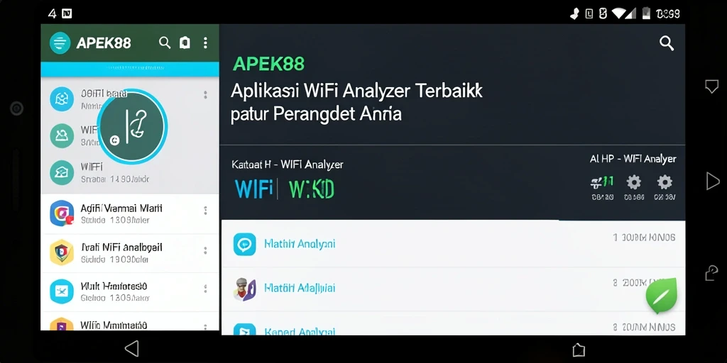 Antarmuka aplikasi APEK88 yang menampilkan analisis WiFi.